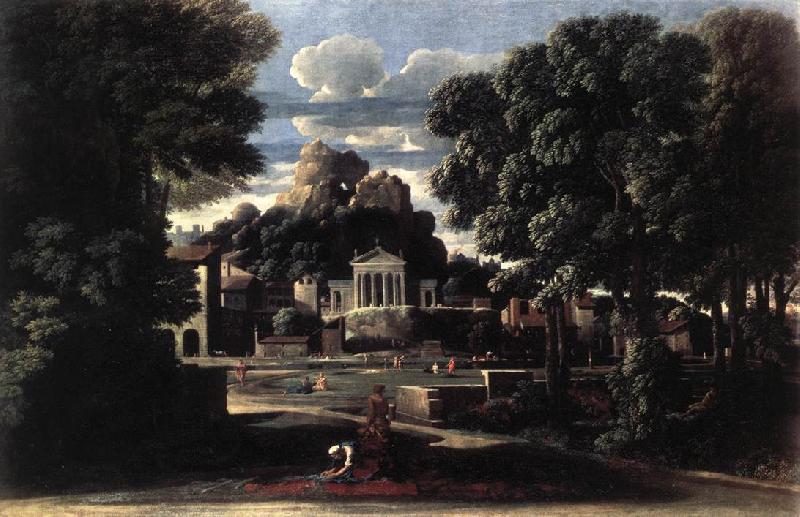 Nicolas Poussin Landscape with Gathering of the Ashes of Phocion by his Widow